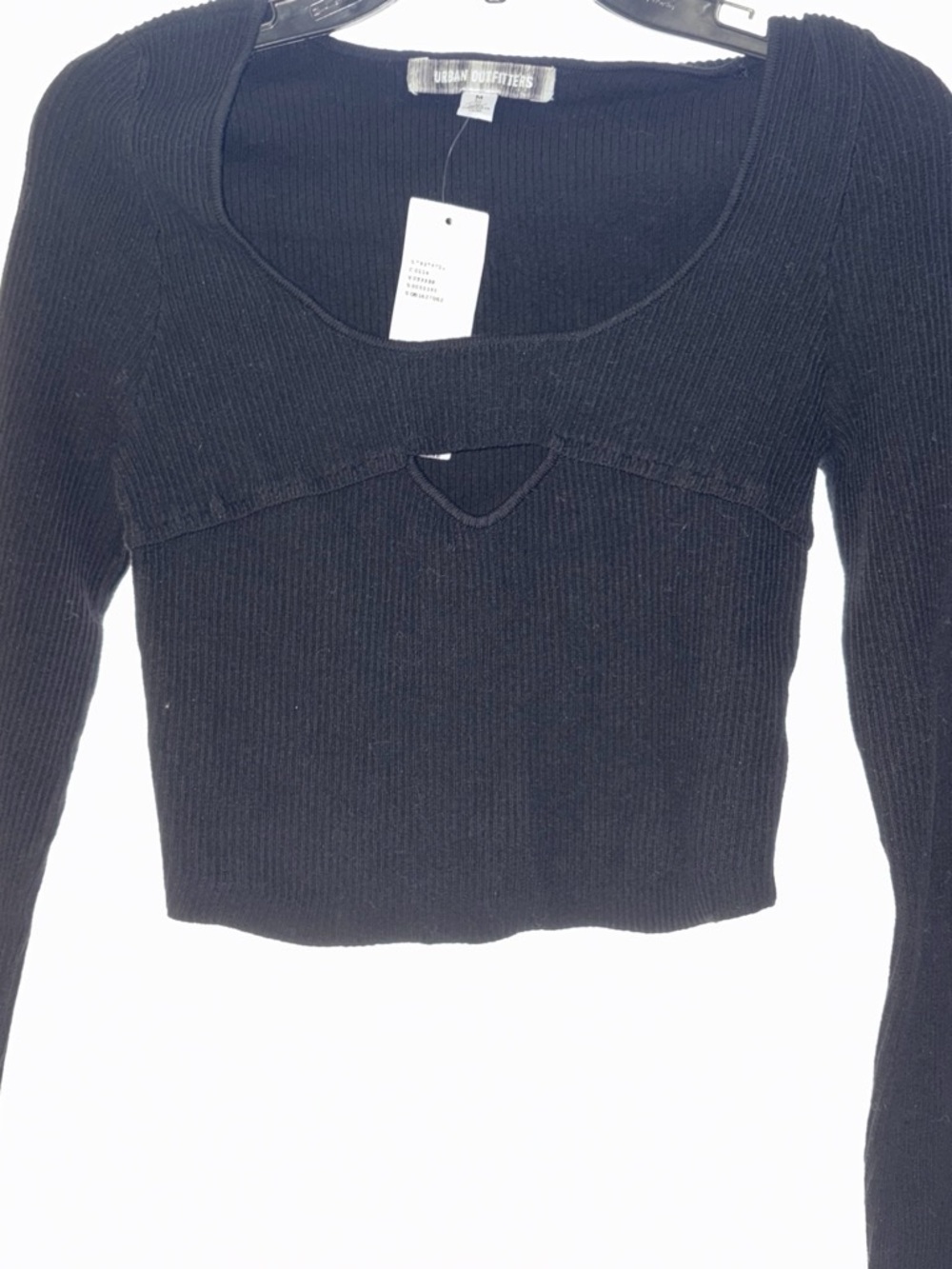 Urban Outfitters Black Ribbed Scoop-Neck Crop Top with Keyhole